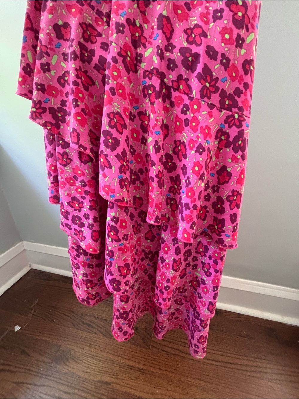 Pretty Garden Floral One Shoulder Ruffle Maxi Dress Size L Coquette - Picture 6 of 7